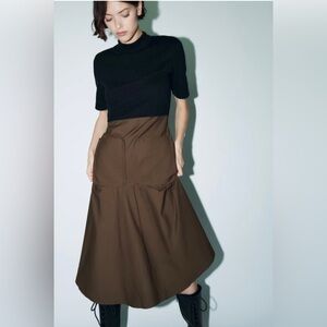 Zara Black and Brown Midi Skirt